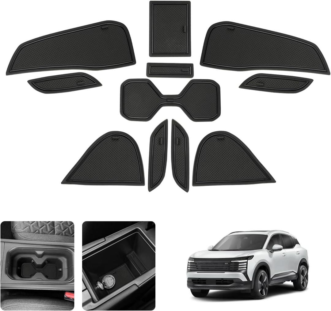 LUWU Center Console Liners Mats Compatible with 2025 2026 Kicks Accessories Cup Holder Inserts Mats Non-Slip Anti-dust Door Pocket Liners Mat 2025 2026 Kicks S/SV/SR Accessories 11PCS (Black)