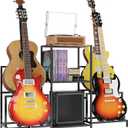 Guitar Rack Multi Guitar Stand for Multiple Guitars, Multiple Guitar Rack Holder with 3 Tier Shelf for Acoustic, Electric Guitar, Bass, Record Player, Guitar Display Stand for Home Music Studio (31.5"H x 11.8"W x 47.2"L, Black)