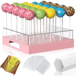 Cake Pop Stand,25 Holes Clear Cake Pops Display Holder,Cake Pop Sticks Kit, Candy Pop Holder,cake pop mold for Party,Wedding,Birthday(Light Pink,1-Pack)