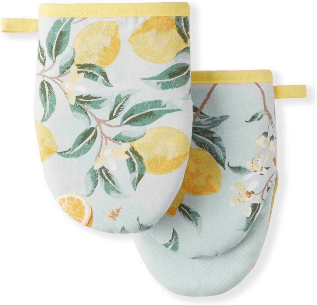 Martha Stewart Lemon Whimsy Mini Oven Mitt 2-Pack Set, Yellow, 5.5"X8"
