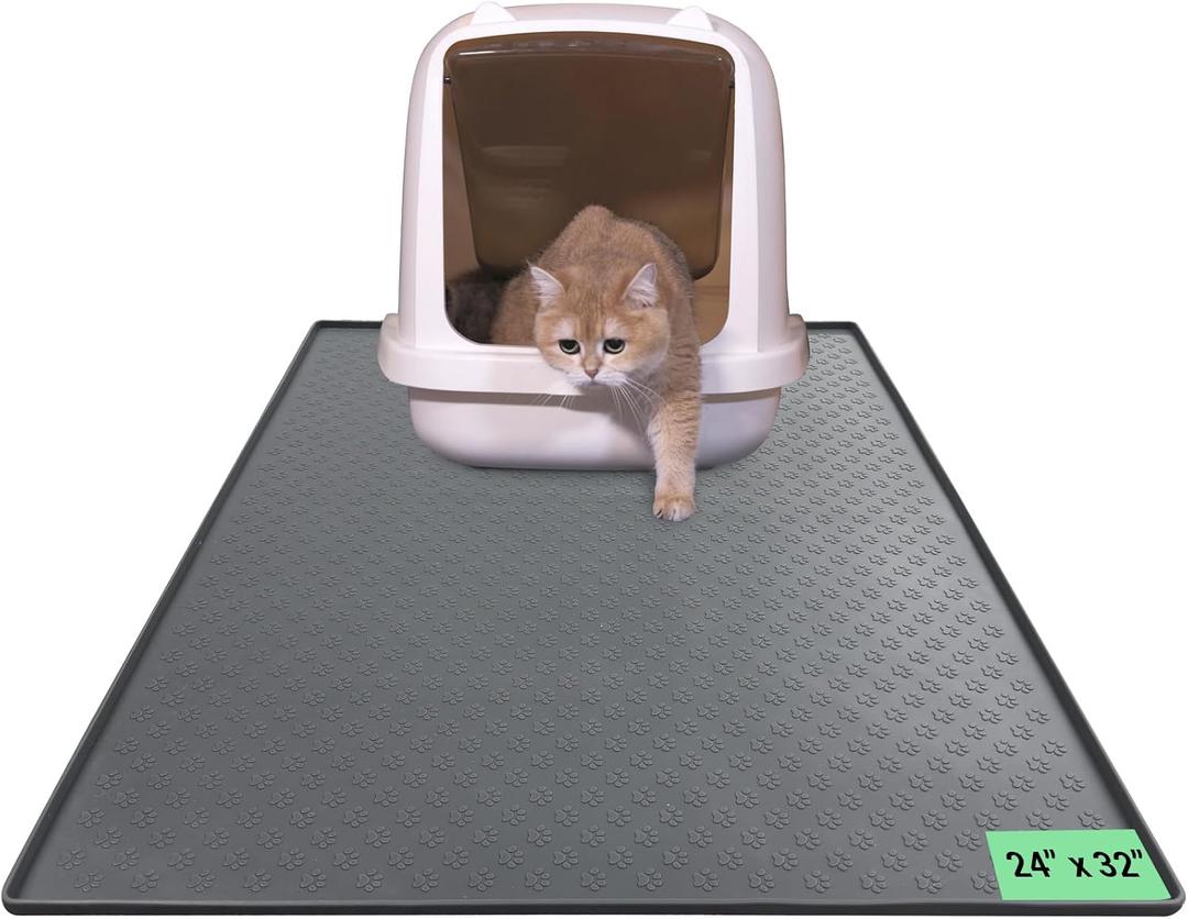 Cat Litter Mat, Large 24''x32'' Food-Grade Silicone Litter Box Mat for Litter Trapping, Waterproof, Non-slip, Easy to Clean,Grey (24''x32'', Gray)