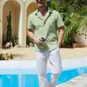 Vssjavun Mens Short Sleeve Button Down Shirts Casual Cotton Shirt Summer Beach Shirts (Green, XXL)