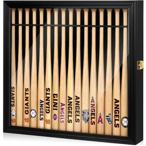 Silipull 18" Mini Baseball Bat Display Case Wall Mounted Cabinet Holder Rack UV Protection Display Shadow Boxes with Acrylic Transparent Door Holder Holds up to 16 Bats for Collector Memorabilia Gift