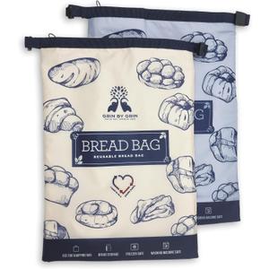 GRIN BY GRIN- Bread Bags 2 Pack Reusable Zipper Bags for Homemade Bread Sourdough Extra Large Freezer Storage