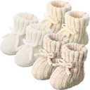 3 Pairs Knitted Baby Booties 0-6 Months Newborn Baby Shoes First Walkers Cozy Shoes for Infant Boy Girl (Gradient, Beige, White)