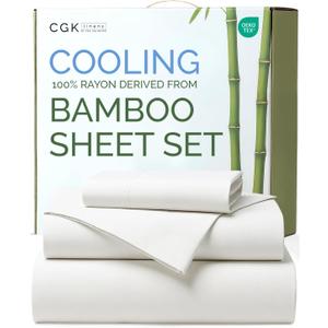 100% Rayon Derived From Bamboo - Bamboo Sheets Twin XL Size - Cooling Sheets for Twin XL - Soft, Breathable & Hotel Luxury Bedding - 1 Flat & 1 Fitted & 1 Pillowcase w/ 18 Inch Deep Pockets - White