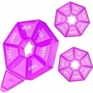 3 x Travel Weekly Pill Organizer - Portable 7-Day Dispenser for Vitamins, Fish Oil,Pills and Supplements -(Purple)