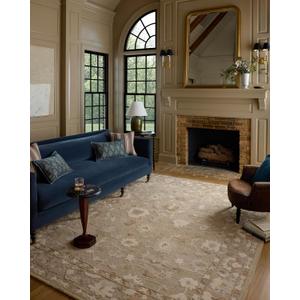 Loloi Chris Loves Julia Dorothea Collection DRT-02 Khaki/Dove 2'-6" x 9'-9" Runner Rug Wool Neutral Floral Living Room Bedroom Carpet