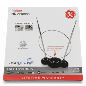 GE Traditional Rabbit Ear HD TV Antenna 4K 1080P VHF UHF Long Range Indoor 33676