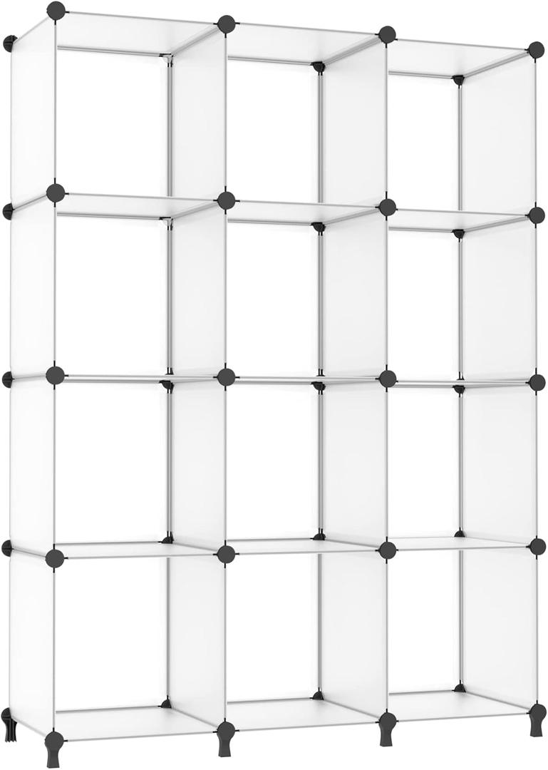 AWTATOS Cube Storage Organizer Storage 12 Cube Bookshelf DIY Plastic Closet Storage Shelves with Wooden Mallet, Ideal Storage Solution for Home, Bedroom, Translucent White AWTATOS Cube Storage Organizer Storage 12 Cube Bookshelf DIY Plastic Closet Storage Shelves with Wooden Mallet, Ideal Storage Solution for Home, Bedroom, Translucent White
