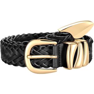 SUOSDEY Braided Leather Belt for Women, 1.2 inch Width Soft Woven Belt for Jeans Pants Dress (L: For Waist 36"39", Black)