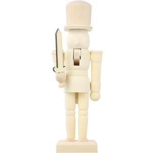 DEARMAMY 8in Christmas Unfinished Wooden Nutcracker to Paint, Natural Wooden Unpainted Nutcracker Puppet for Christmas Decor DIY Craft (with Base)