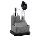 ZCCZ Black Soap Dispenser with Sponge Holder, Kitchen Soap Dispenser Pump, Sponge Caddy and Brush Holder 3 in 1 Set Organizer for Sink Countertop, Removable Tray, Marble Look (Brush NOT Included)