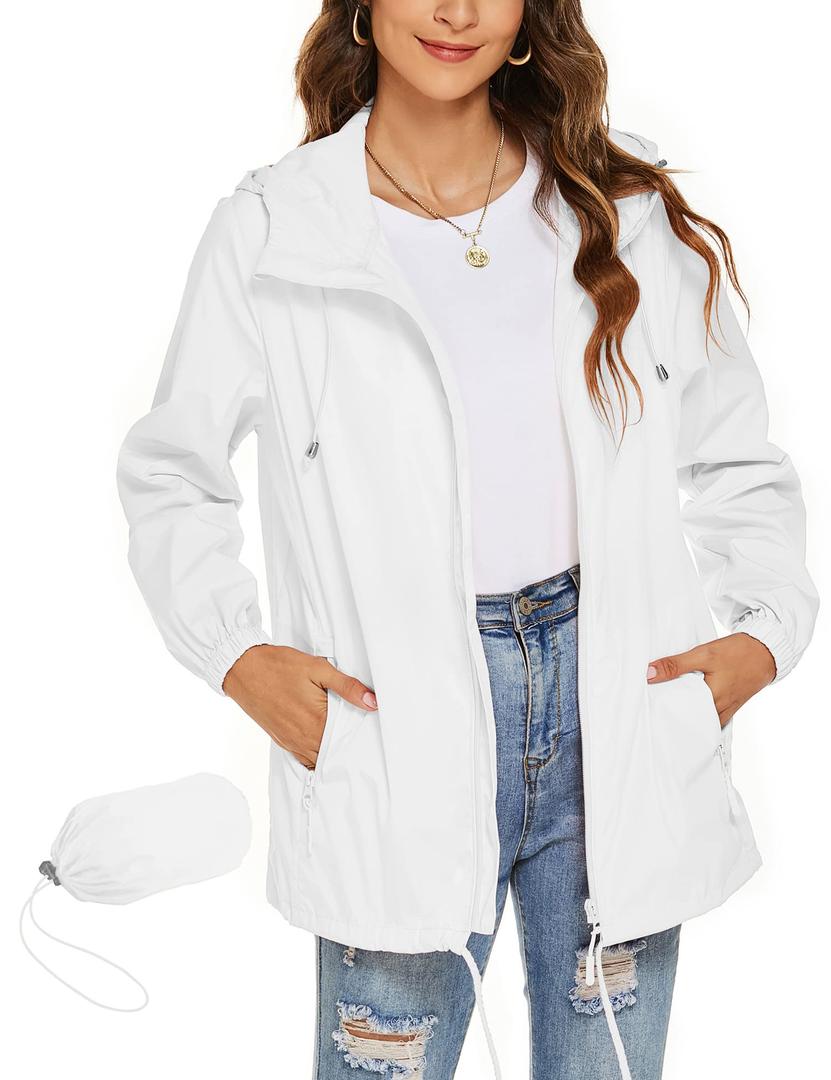 Avoogue Womens Waterproof Raincoat Lightweight Breathable Rain Jacket Hooded Rain Coat Outdoor Active Windbreaker with Pocket Large