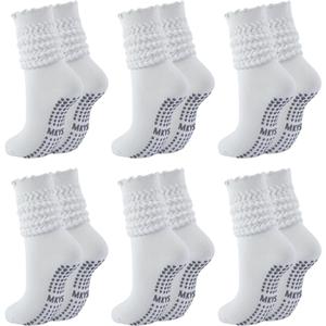 Pilates Socks for Women Non Slip Grip Slouch Scrunch Yoga Barre Socks Hospital Home Workout Studio Training (White)