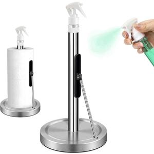 2 in 1 Paper Towel Holder with Spray Bottle, Single Hand Operable with Non Slip Weighted Base for Kitchen and Bathroom