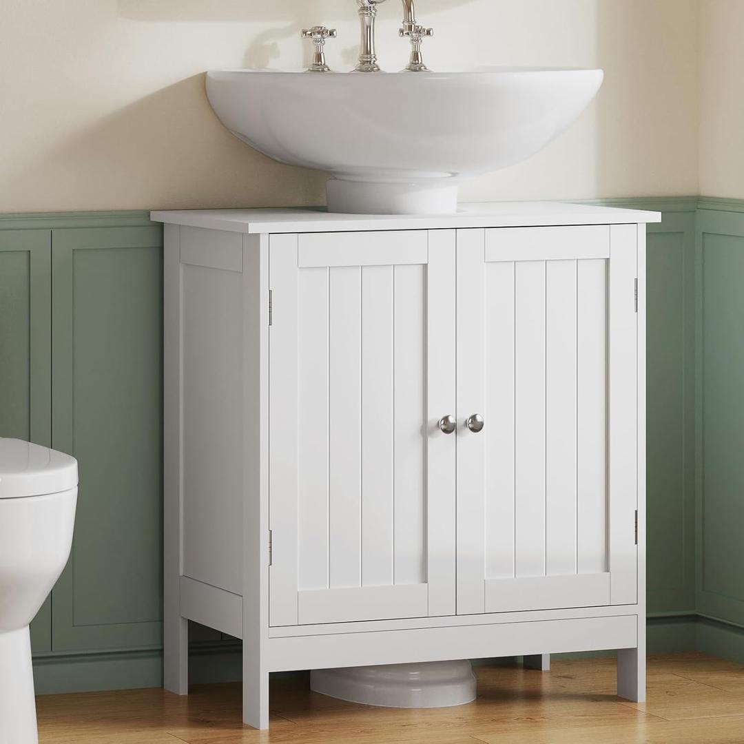 TEENFON Pedestal Sink Storage Cabinet, Under Sink Cabinet with 2 Doors & Shelf, Under Bathroom Sink Cabinet, Pedestal Sink Storage for Bathroom, White