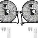 20" Industrial Floor Fan with Remote, High Velocity Heavy Duty Fan, 5200 CFM, 1-2-4 Hour Timer, 3 Speeds, 360° Tilt, Wall-Mounting System Included, for Home, Gym, Office, Garage (2 Pack)