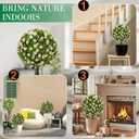 25" Artificial Boxwood Topiary Ball Trees with Daisy Flowers, Set of 2 UV Resistant No Fade Outdoor Faux Plants with Ground Spike, Fake Shrubs for Garden, Patio, Porch, Yard, Indoor Decor