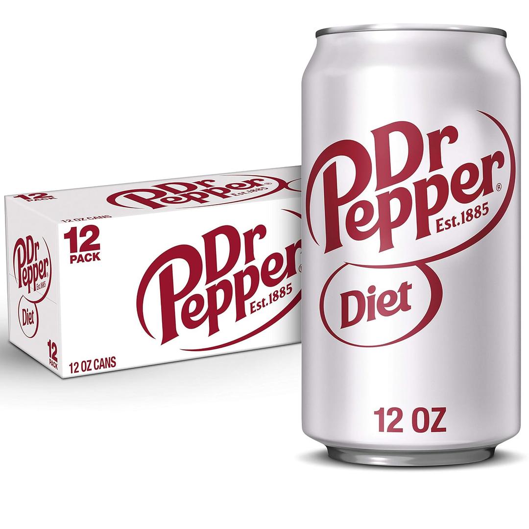 Diet Dr Pepper Soda, 12 fl oz cans, pack of 12 (EXP 06/28/26)