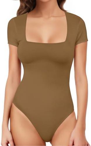 YOGINGO Womens Short Sleeve Square Neck Bodysuit Going Out Body Suit Tops Shirts for Womens Sexy Leotards Cloth, XS, Set of 2 YOGINGO Womens Short Sleeve Square Neck Bodysuit Going Out Body Suit Tops Shirts for Womens Sexy Leotards Cloth, XS, Set of 2