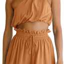 Imily Bela Womens 2 Piece Outfits Linen Matching Sets Two Piece Crop Tops and Paper Bag Waist Shorts Sets 2025 Summer Outfits (Large, Orange)