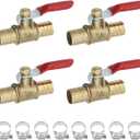 Antrader 4 Pcs Forged Brass Ball Valve Mini Shut Off Switch with Hose Clamps, 1/2" Hose Barb x 1/2" Hose Barb, 180 Degree Operation Handle