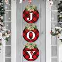 Buffalo Plaid Christmas Wreaths for Front Door - 3pcs Rustic Christmas Decor Joy Signs Wreaths for Door Holiday Xmas Garage Door Wall Decorations Indoor Outdoor (Multi Color)