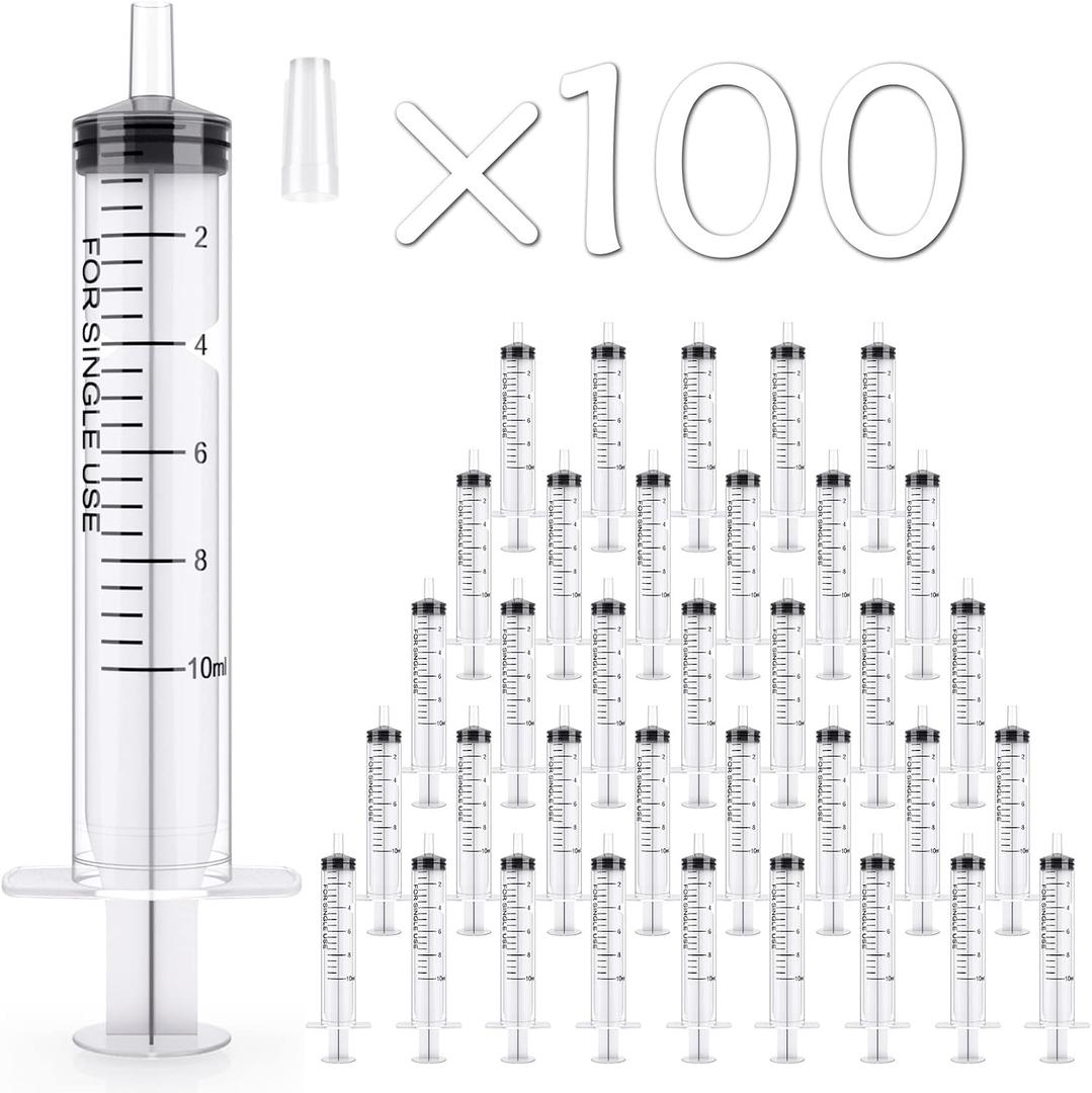 JOLLY PARTY 100 Pack 10ml Syringes Plastic Small Measuring Syringe with Tip Cap, Oral Syringe for Scientific Labs, Feeding Pets, Measurement,Refilling, No Needle