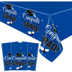 2 x 3 Pack Graduation Tablecloth, 54 x 108 Inch Congrats Grad Table Cloth, Plastic Disposable Rectangle Blue Class of 2026 Table Cover for Graduation Party Decorations and Party Supplies