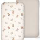 Muslin Bedside Bassinet Sheets 2 Pack, 33x20 Fitted Ultra Soft & Breathable Bedside Sleeper Sheets, Ideal for Baby Girl and Boy, Perfect for Newborns (Teddy & Friends)