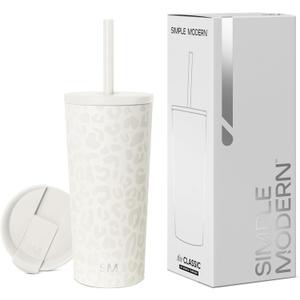 Simple Modern Insulated Tumbler with Lid and Straw | Iced Coffee Cup Reusable Stainless Steel Water Bottle Travel Mug | Gifts for Women Men Her Him | Classic Collection | 20oz | Cream Leopard