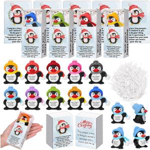 10 Set Valentine's Day Gifts Bulk Mini Rubber Penguin Stress Ball Pocket Favors with Thank You Boxes Winter Prizes Holiday Classroom Gifts for Students Employee Staff Coworker Colleague