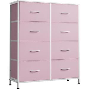 WLIVE Fabric Dresser for Bedroom, Tall Dresser with 8 Drawers, Storage Tower with Fabric Bins, Double Dresser, Chest of Drawers for Closet, Playroom, Dormitory, A-Pink