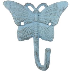 Handcrafted Nautical Decor Rustic Light Blue Cast Iron Butterfly Hook 6"