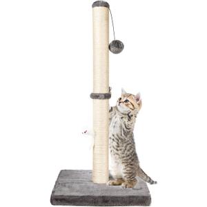 MeowHomm 32'' Tall Cat Scratching Post Cat Scratcher with Hanging Ball, Durable Cat Scratching Post for Indoor with Sisal Rope (Gray) (Classic - Grey)