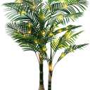 6ft Artificial Golden Cane Palm Tree with LED Fairy Lights & White Tall Planter - Lifelike Faux Tropical Palm Plant with Realistic Trunk and Palm Leaves for Home Office Living Room Corner Decor