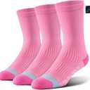 BRISIRA Coolmax Bamboo Viscose Compression Running Crew Socks Women Moisture-Wicking Anti-Blister Cooling Athletic Mid Calf (8-10, 3 Pairs Pink)