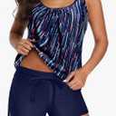 Aqua Eve Two Piece Women's Tankini Swimsuits Blouson Swim Tank Top with Shorts Modest Bathing Suits 20W