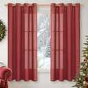 YoungsTex Burgundy Red Linen Curtains 63 Inch Length 2 Panels for Living Room, Light Filtering Window Drapes with Bronze Grommet Privacy for Bedroom, 52 x 63 Inch