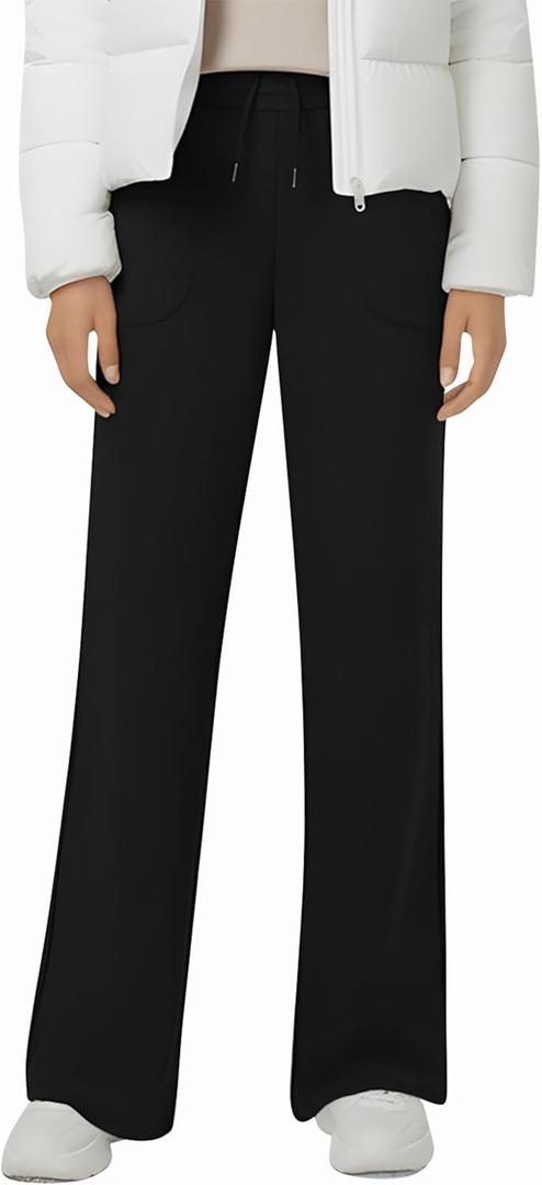 Sunzel Fleece Lined Wide Leg Pants for Women High Waist Thermal Workout Lounge Straight Leg Yoga Pants Winter Warm Sweatpants (Black)