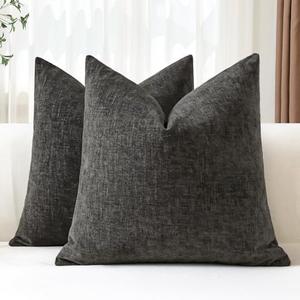 OTOSTAR Pack of 2 Throw Pillow Covers 20x20 Inch Soft Chenille Dark Grey Farmhouse Decorative Pillow Covers Solid Cushion Case for Sofa Bed Living Room Couch (Dark Grey)