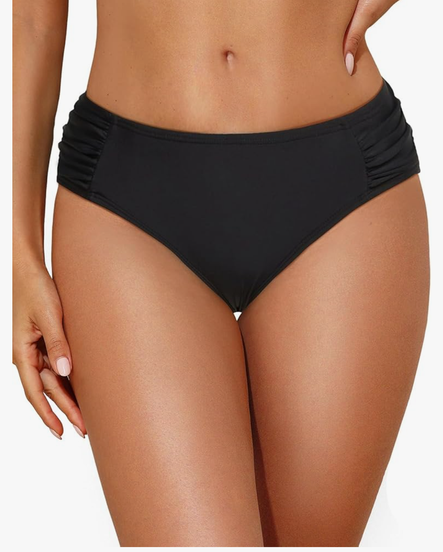 Zmart Women Low Rise Bikini Bottoms - Full Coverage Ruched Bathing Suit Swim Bottom Swimsuits Swimwear