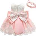 KISSOURBABY Toddler Baby Girls Embroideries Baptism Dresses Christening Special Occasions Gown for Baby Girl with Headwear, 24M