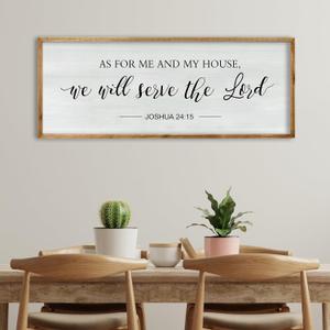 RLWangChao As for Me and My House We Will Serve the Lord Wall Decor 32"12" Family Living Room Wood Framed Home Sign Joshua 24 15 Bible Verse Christian Plaque Hanging Wall Art (Wood)