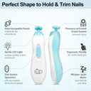 Royal Angels Upgraded 6 in 1 Baby Nail Trimmer with Labeled Case, 4 Colored Pads for Newborns to Toddlers, Whisper Quiet Electric Nail File with LED Light, Safe Manicure Set for Families (Babyblue)