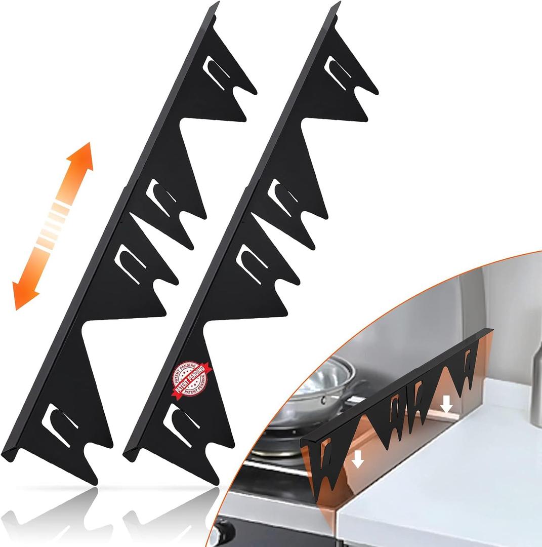 Stainless Steel Stove Gap Covers,Stove Gap Filler, Range Trim Kit, Stove Gap Guards, Heat Resistant and Easy to Clean, Easy retractable Length 13.8" to 27.5", Width 0.79",Black(2PCS) (27.5 inch)
