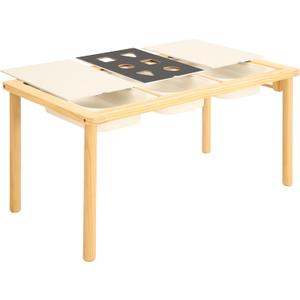 Sensory Table with 3 Foldable Storage Bins, Multifunction Wooden Sand and Water Table with Double-Side Board & Paper Roll Dispenser, Activity Game Table, Indoor Outdoor Use, for Kids (3Bins)