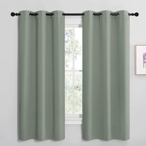 NICETOWN Greyish Green Room Darkening Curtains for Kitchen, Window Treatment Thermal Insulated Solid Grommet Room Darkening Curtains/ Drapes for Bedroom (Set of 2, 42 inches Wide by 68 inches Long)