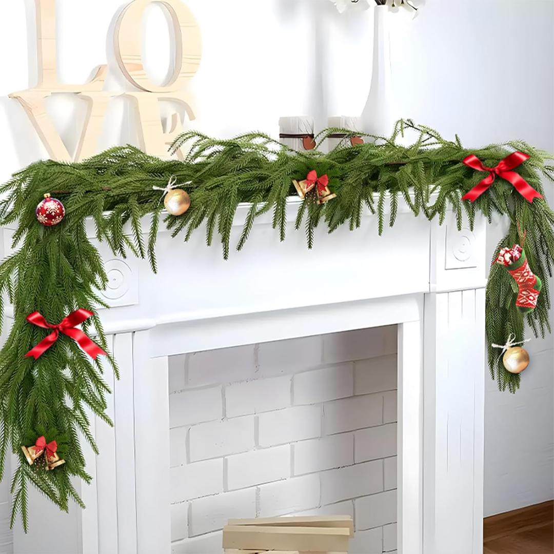 Christmas Garlands 9FT Norfolk Pine Garland 2PCS Realistic Artificial Faux Greenery Garland for Mantle Holiday Indoor Outdoor Fireplace Window Stairs Winter Christmas Decorations